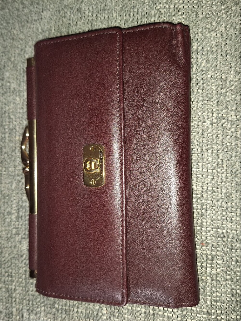 Women’s Burgundy Leather Wallet with Gold-Tone Plaque
